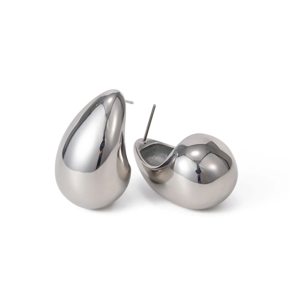 Uworld Stainless Steel Water Drop Big Stud Earrings Chunky Waterdrop Open Hoops Earrings for Women Girls Trendy Jewelry