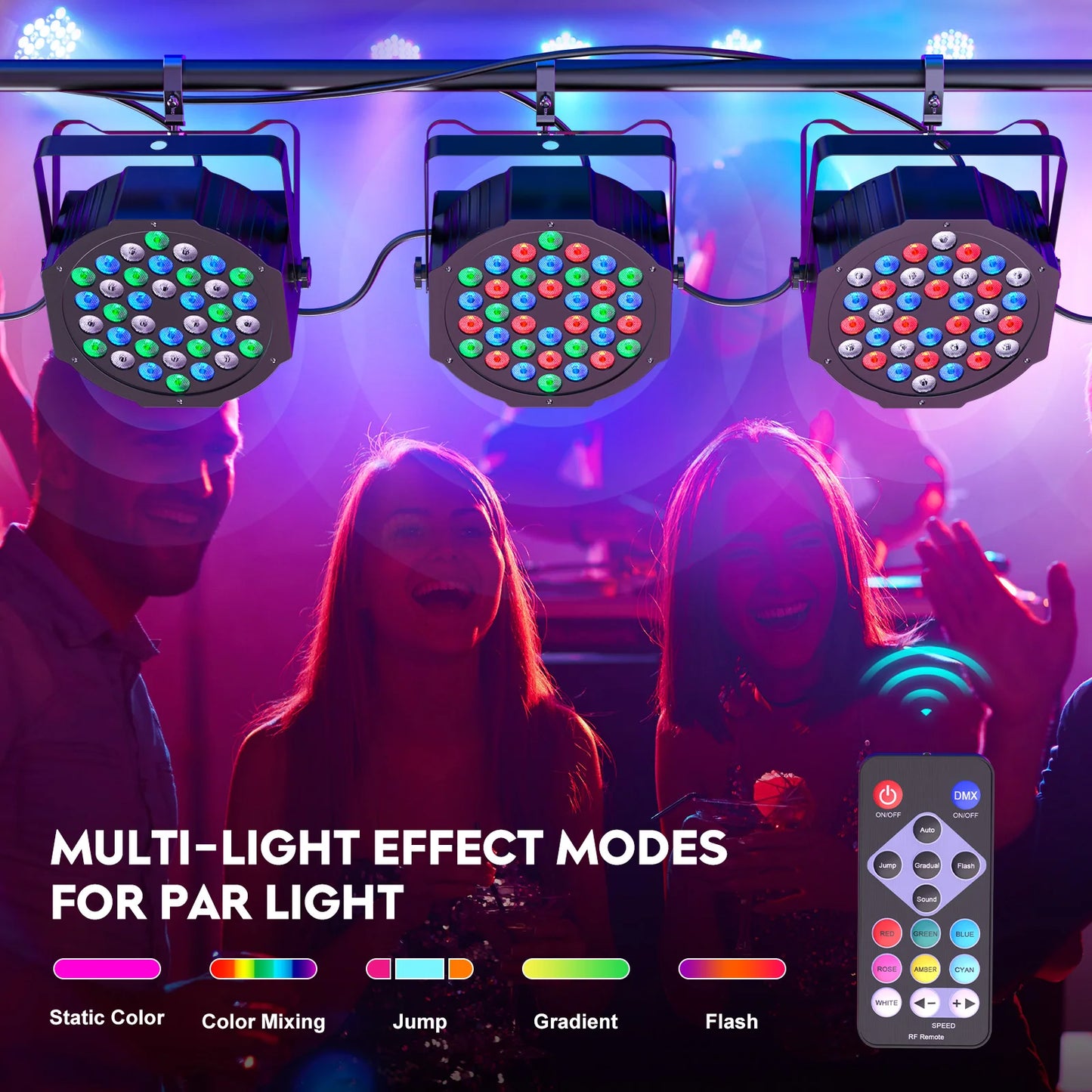 LeLeght 2Pcs 36 RGB LED Stage Party Light DMX512 With Sound Activated And Remote Control For DJ Party Show Halloween Christmas