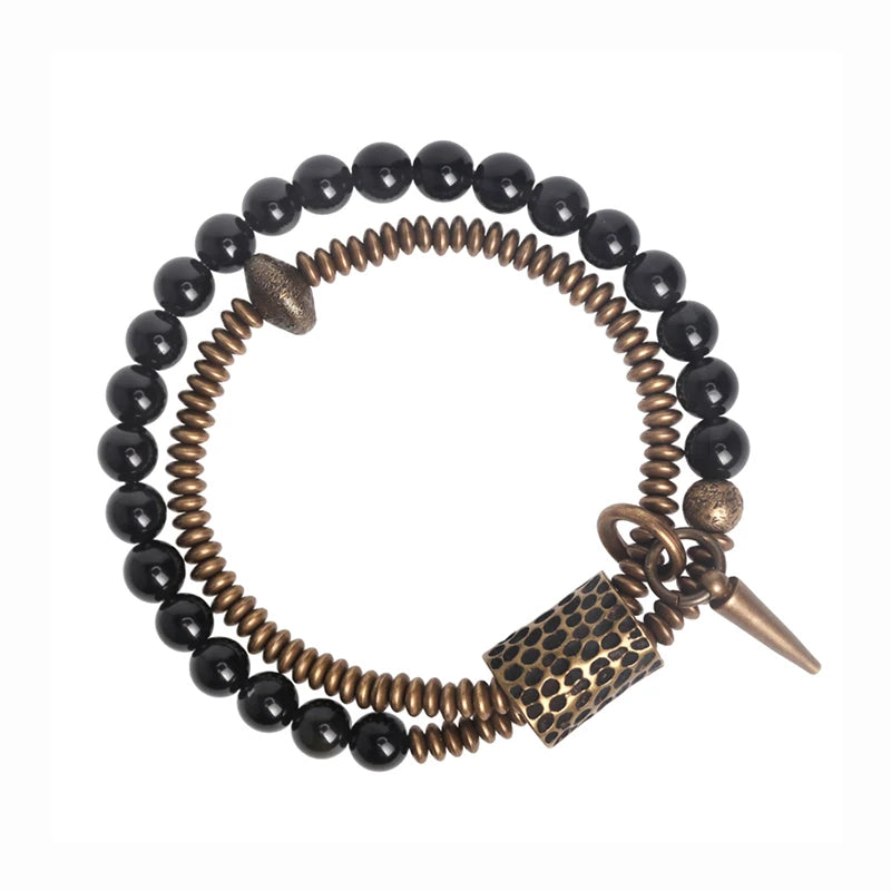 Rainbow Obsidian Beads Bracelet Hammered Brass Two Row Health Unisex Jewelry for Women Unique Handmade Personalized Bracelet