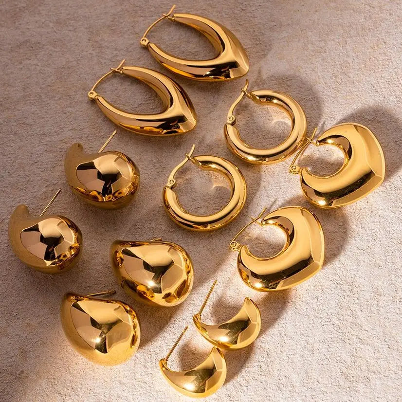 Uworld Stainless Steel Water Drop Big Stud Earrings Chunky Waterdrop Open Hoops Earrings for Women Girls Trendy Jewelry