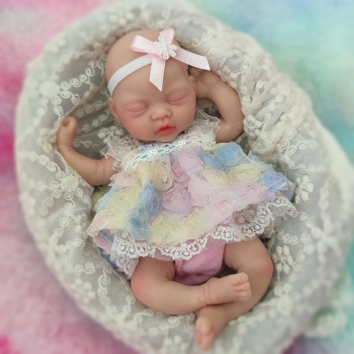 Reborn Baby Dolls Sleeping 7 Inch Silicone Full Body Girl Miniature Babies with feed Accessories for Christmas Gift Kids