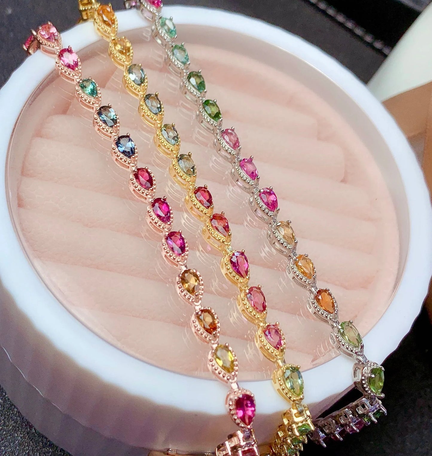Exquisite Rainbow Tourmaline Bracelets 19cm Chain Rhinestone Slimming Bracelet Women Crystal Healing Bracelet Jewelry Gifts