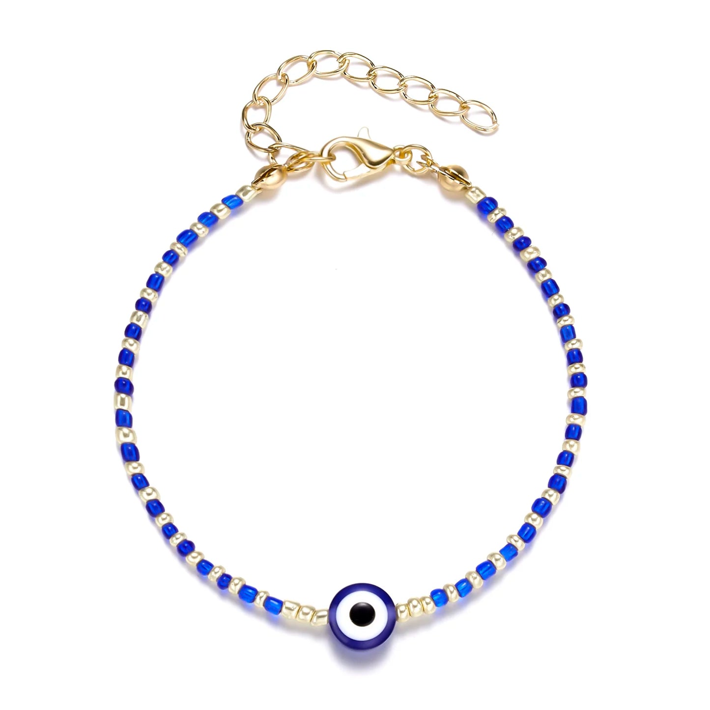 Lucky Handmade Vintage Rhinestone Palm Blue Evil Eye Pendant Link Chain Bracelet For Women Men Good Luck Bracelet Jewelry Gift