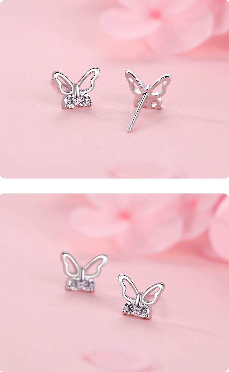 Ailmay Insect 100% 925 Sterling Silver Butterfly Sweet Cute Stud Earrings For Women Girls Anti-allergy Fine Jewelry Gifts