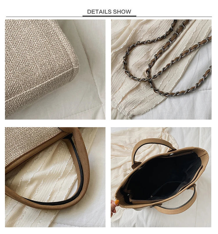Women Tote Bag Fashion Canvas Large Capacity Handbag Casual Chains Shoulder Bags Ladies Big Messenger Bag Shopping Bag