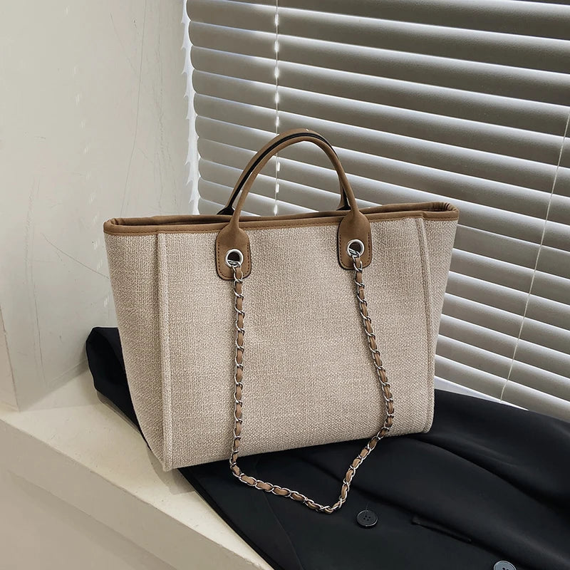 Women Tote Bag Fashion Canvas Large Capacity Handbag Casual Chains Shoulder Bags Ladies Big Messenger Bag Shopping Bag