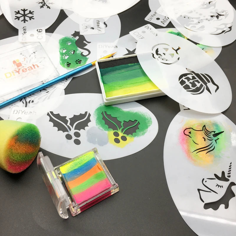 9PCS Stencils for Body Painting Face Art Halloween Birthday Party DIY Makeup Stamps Temporary Tattoos Reusable Stencils Plastics