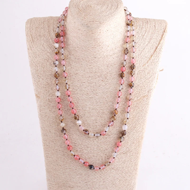 New Bohemian Jewelry long Knotted Halsband 8mm 125-128cm Double wrap Natural Stone Necklace