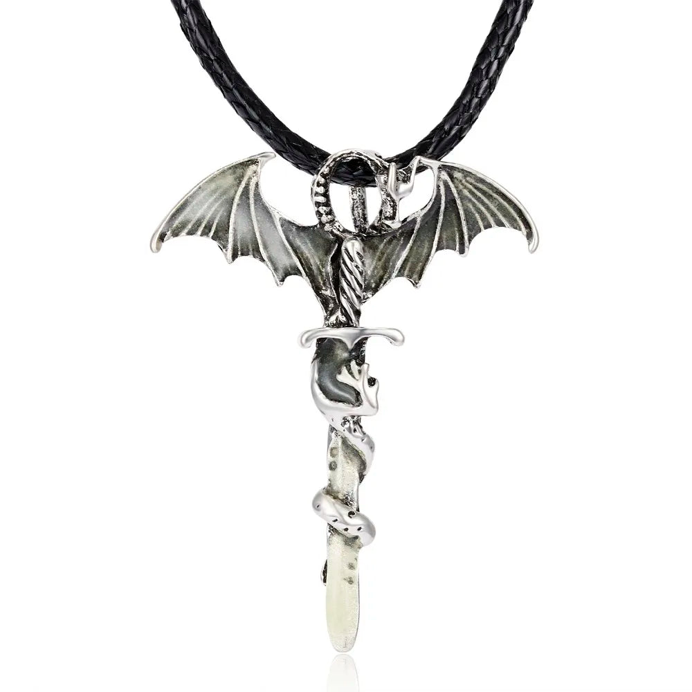 Rinhoo Vintage Magic Steampunk Glowing Luminous Punk Dragon Pendants Necklaces Mens Jewelry Glow In the dark Pendant Necklace