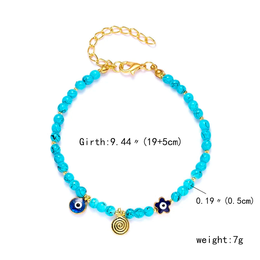 Lucky Handmade Vintage Rhinestone Palm Blue Evil Eye Pendant Link Chain Bracelet For Women Men Good Luck Bracelet Jewelry Gift
