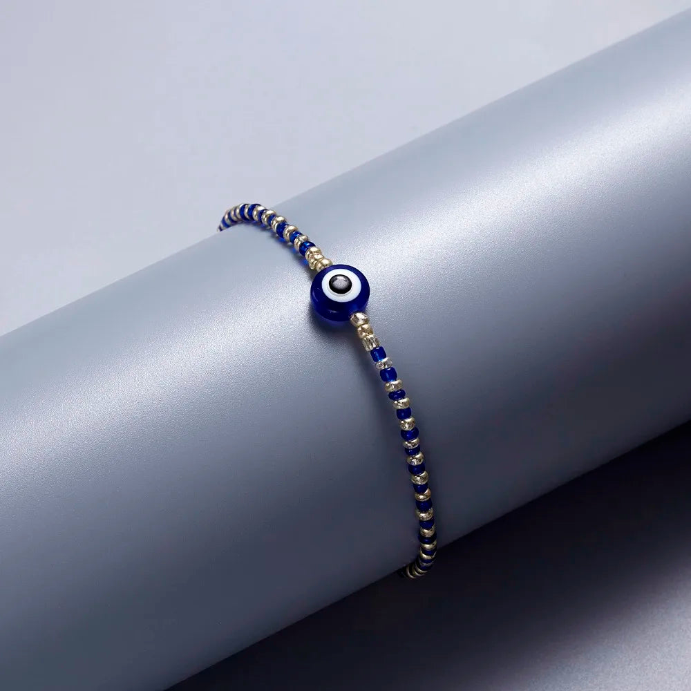 Lucky Handmade Vintage Rhinestone Palm Blue Evil Eye Pendant Link Chain Bracelet For Women Men Good Luck Bracelet Jewelry Gift