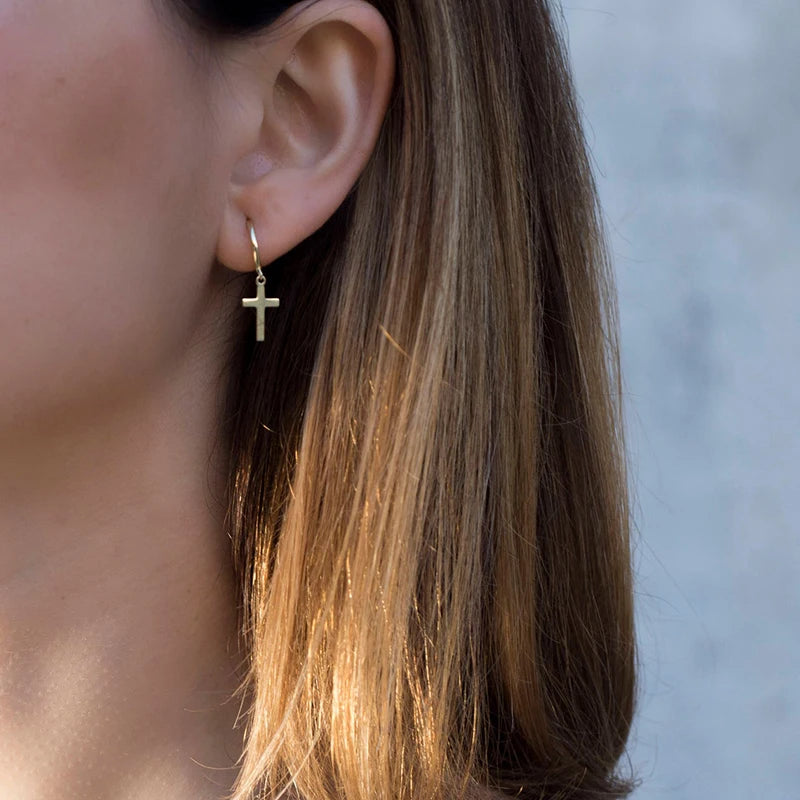 925 Sterling Silver Minimalist Jesus Cross Pendant Earrings Gold/Silver Hoop Earrings Fashion Wedding Party Earrings Jewelry