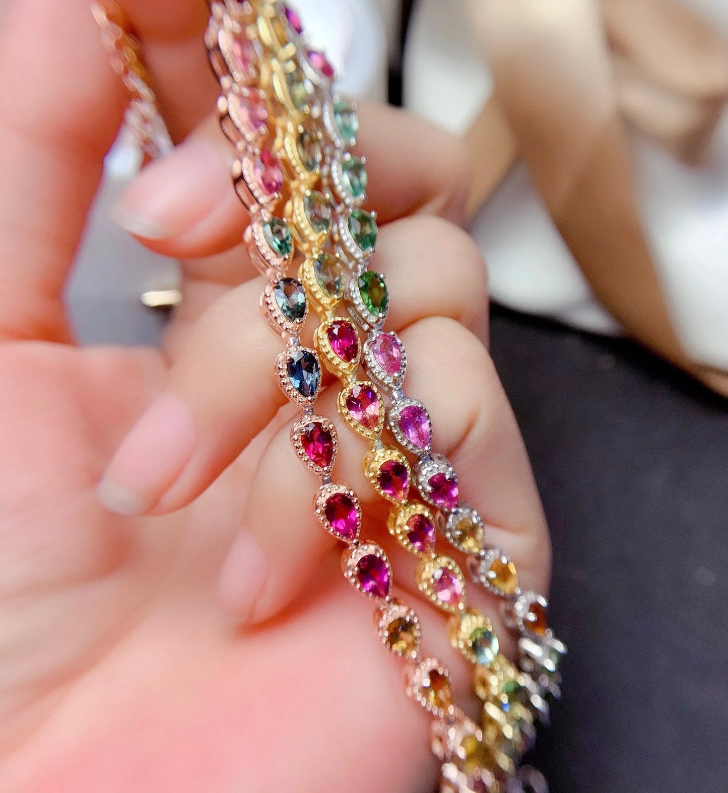 Exquisite Rainbow Tourmaline Bracelets 19cm Chain Rhinestone Slimming Bracelet Women Crystal Healing Bracelet Jewelry Gifts