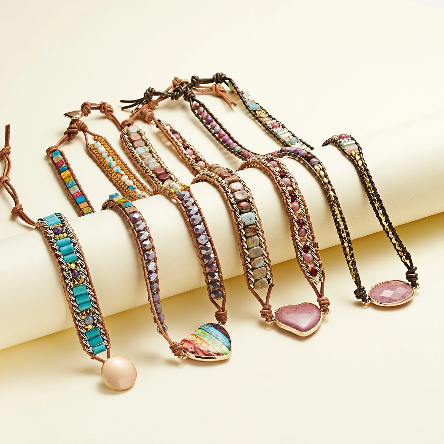 New Fashion Mixed Color Natural Stone Bracelet For Women Men Chakra Heart Wrap Leather Chain Bracelet&Bangle Charm Jewelry