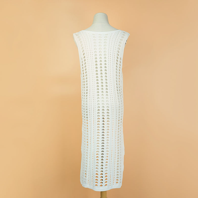 Yiiciovy Summer Women Swimsuit Beach Crochet Cover Ups Bikini Dresses Solid Color Fishnet Crochet Female Swimwear Bathing Suit
