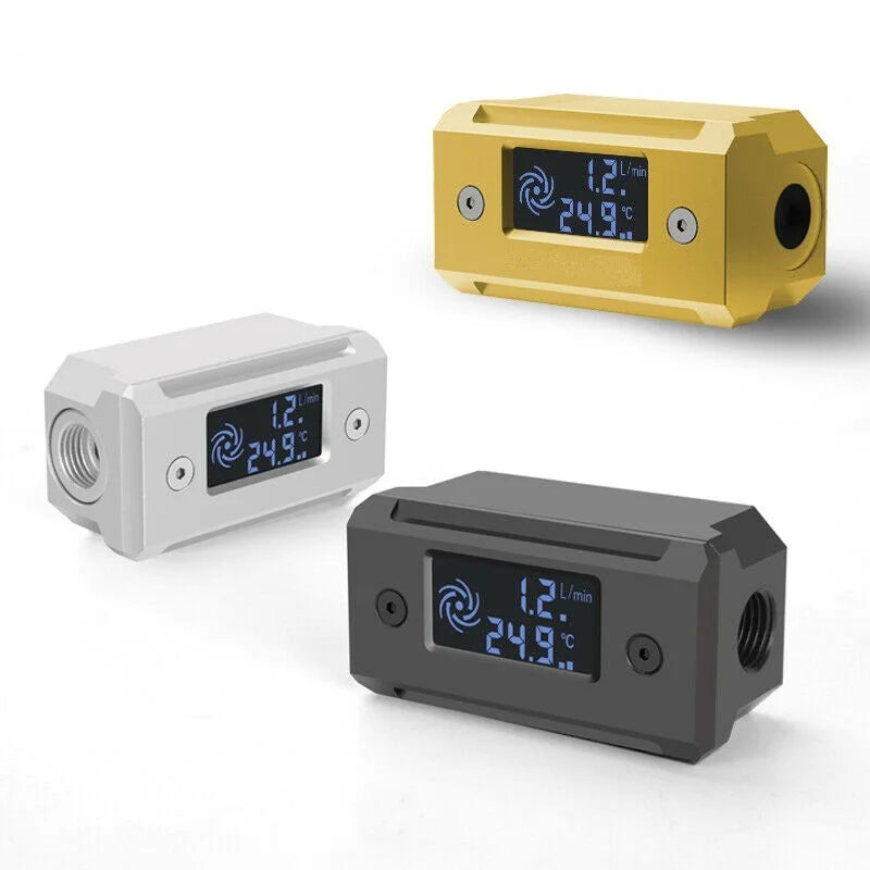 Syscooling water cooling tempreture monitor flow meter LED screen digital display G1/4 thread real time flow meter metal case