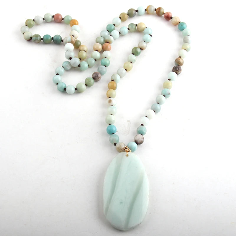 Fashion Jewelry Natural Beads Long Knotted Semi Precious Pendant Necklaces For Women Bead necklace