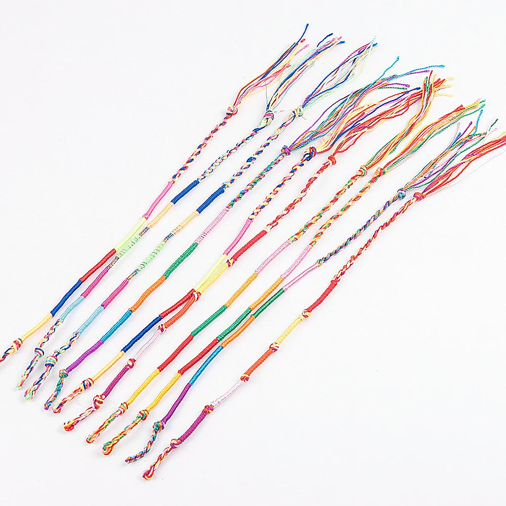 10 Pcs /Set New Rainbow Color Mix Braid Friendship Bracelets for Women Jewelry Gift DIY Handmade Rope Bangles Random Color