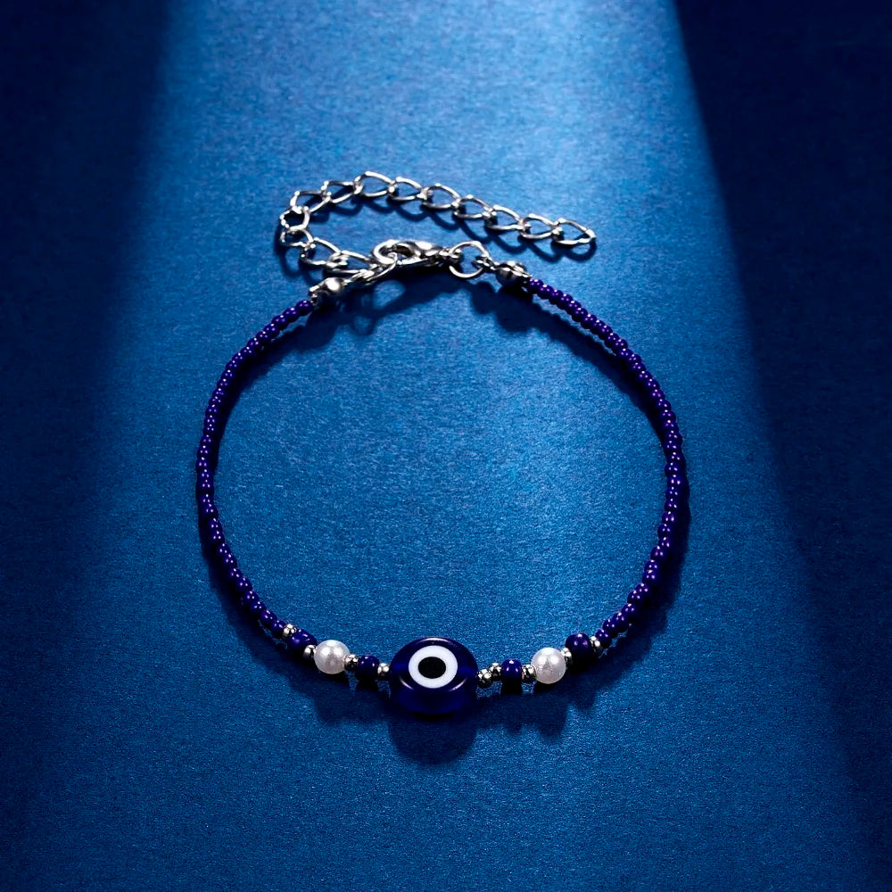 Lucky Handmade Vintage Rhinestone Palm Blue Evil Eye Pendant Link Chain Bracelet For Women Men Good Luck Bracelet Jewelry Gift
