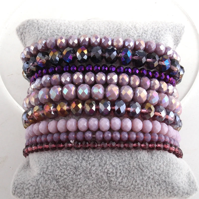 Fashion Designer Beaded Bracelet Set 9pc Glass Crystal Multi Stack Bracelets Set For Women Jewelry