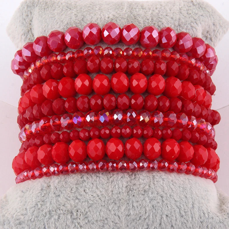 Fashion Designer Beaded Bracelet Set 9pc Glass Crystal Multi Stack Bracelets Set For Women Jewelry