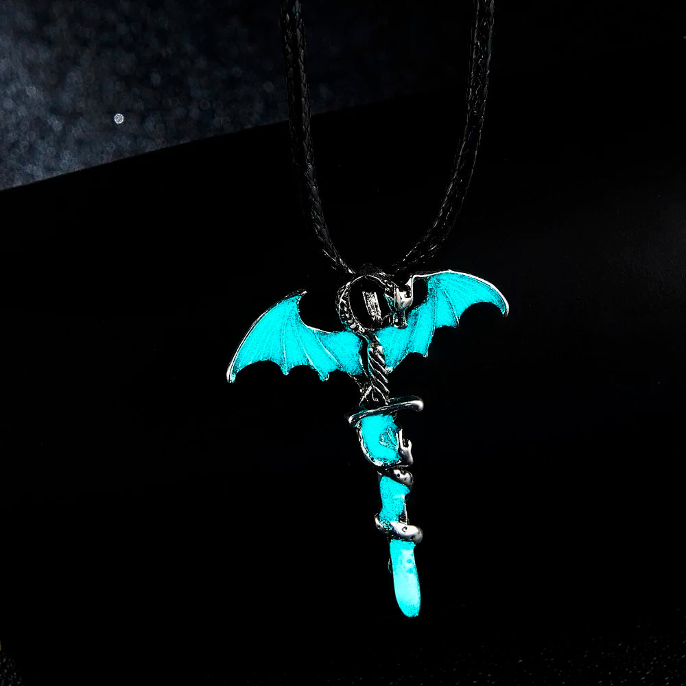Rinhoo Vintage Magic Steampunk Glowing Luminous Punk Dragon Pendants Necklaces Mens Jewelry Glow In the dark Pendant Necklace
