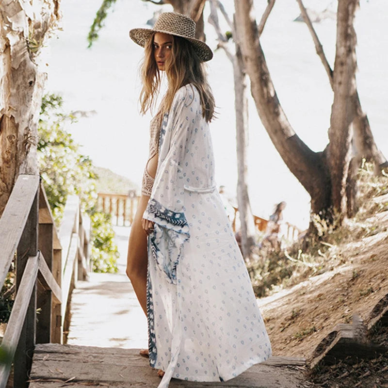 2024 Crochet White Knitted Beach Cover Up Dress Tunic Long Pareos Bikinis Cover Ups Swim Cover Up Robe Plage Beachwear