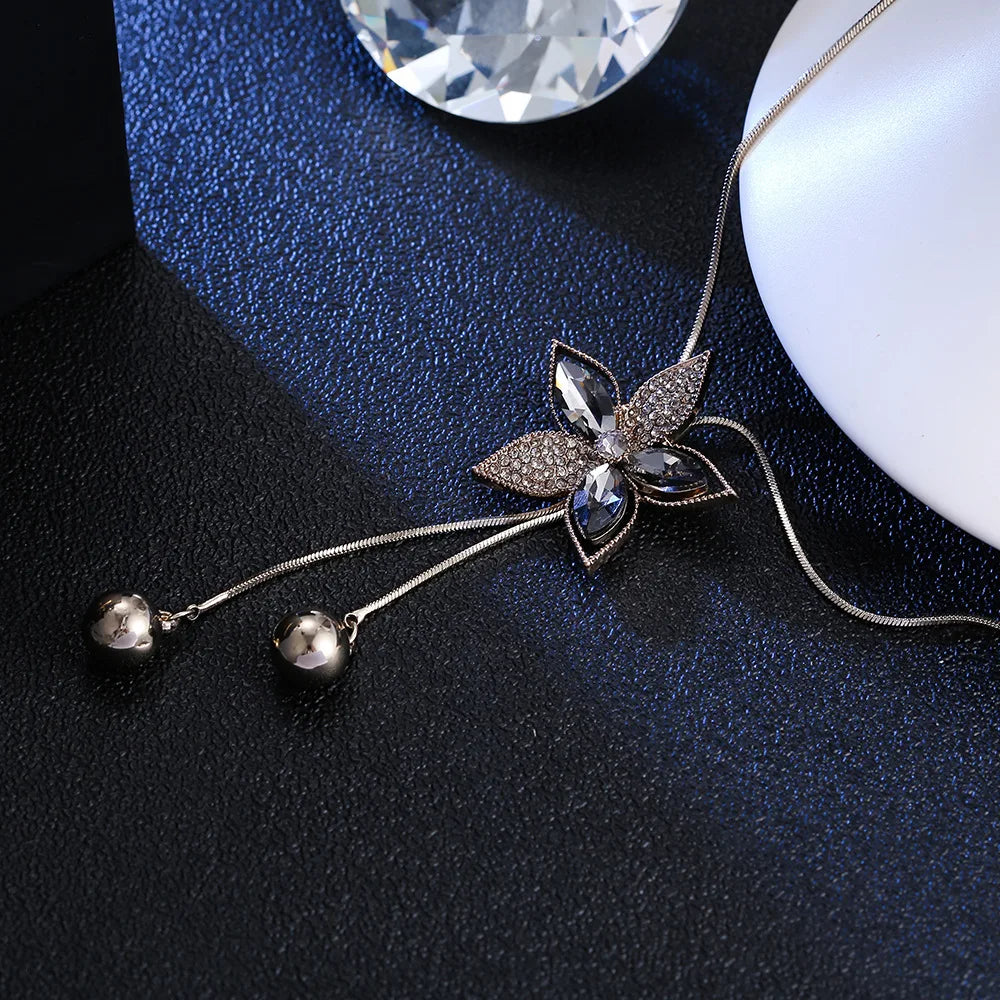 2024 Flower Long Necklaces for Women Fashion Crystal Choker Collier Femme Statement Necklaces&Pendants Accessories