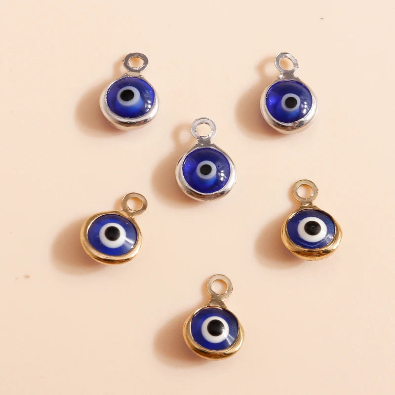 Leslie 60pcs 7*10mm Evil Eyes Charms Pendants for Earrings Bangles Handamde DIY Gold Silver Color Enamel Charms Jewelry Making