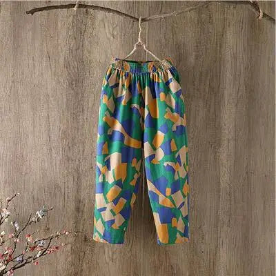 Plus Size Casual Linen Pants 2023 Women's Trousers Vintage Polka Dot Pantalon Female Elastic Waist Printed Turnip Harem Pants