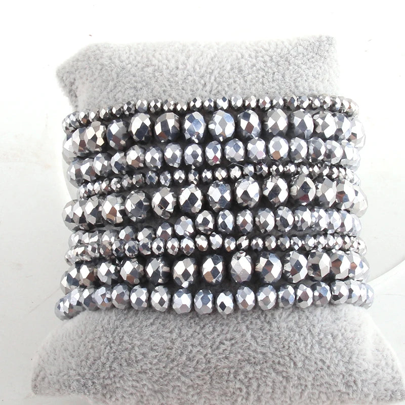Fashion Designer Beaded Bracelet Set 9pc Glass Crystal Multi Stack Bracelets Set For Women Jewelry