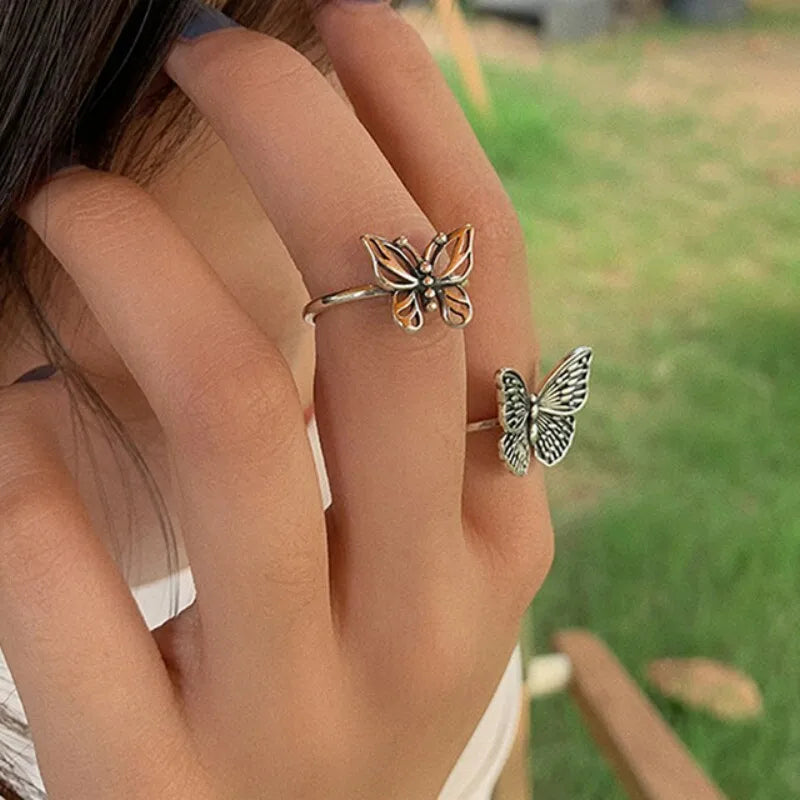 925 Sterling Silver Butterfly Rings for Women New Fashion Vintage Punk Fine Jewelry Birthday Party Accessories Gifts