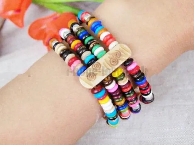 Tibetan Ethnic Bracelets Colorful Rainbow Bone Beaded Bracelet Multi Chains for Girls BB-131