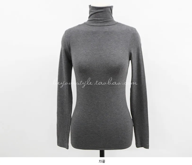 T Shirt Women Turtleneck Spring Top Sexy Elasticity T-Shirt Korean Tee Woman Clothes Slim Tshirt Female Skinny Long Sleeve Tops