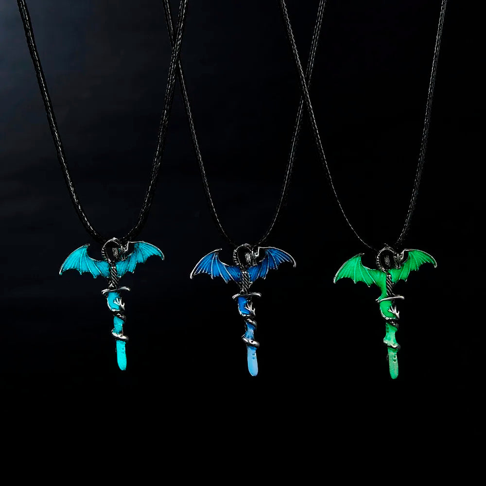 Rinhoo Vintage Magic Steampunk Glowing Luminous Punk Dragon Pendants Necklaces Mens Jewelry Glow In the dark Pendant Necklace