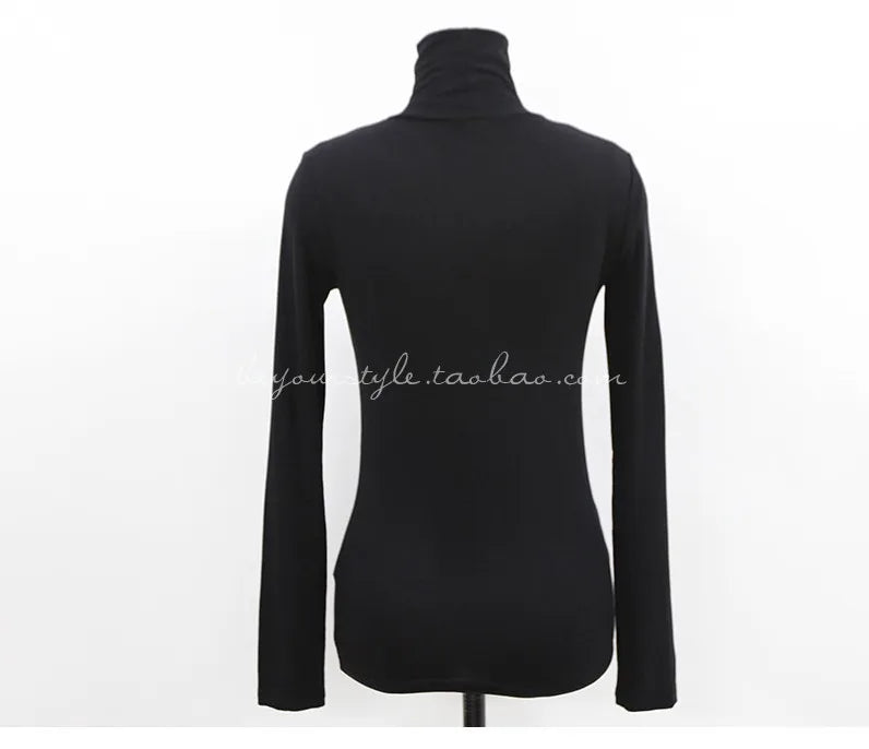 T Shirt Women Turtleneck Spring Top Sexy Elasticity T-Shirt Korean Tee Woman Clothes Slim Tshirt Female Skinny Long Sleeve Tops