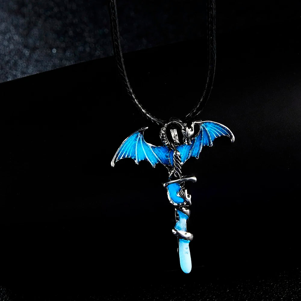 Rinhoo Vintage Magic Steampunk Glowing Luminous Punk Dragon Pendants Necklaces Mens Jewelry Glow In the dark Pendant Necklace