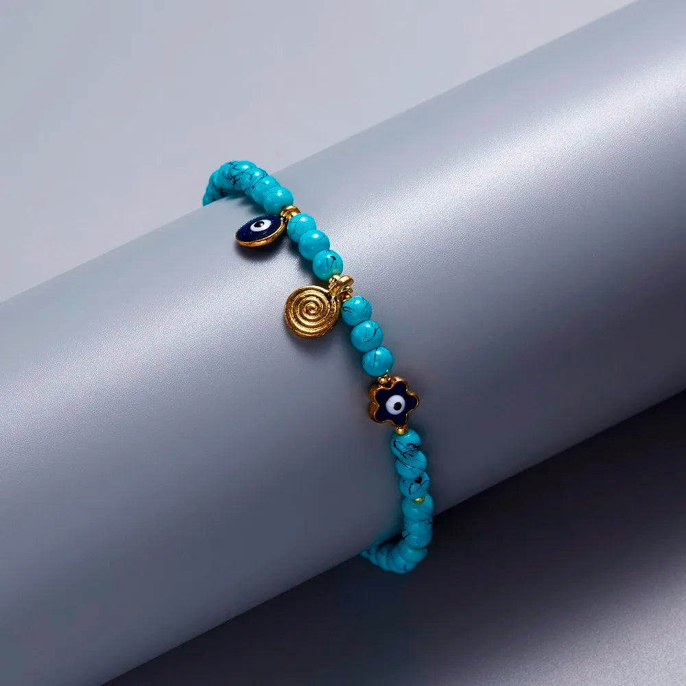 Lucky Handmade Vintage Rhinestone Palm Blue Evil Eye Pendant Link Chain Bracelet For Women Men Good Luck Bracelet Jewelry Gift