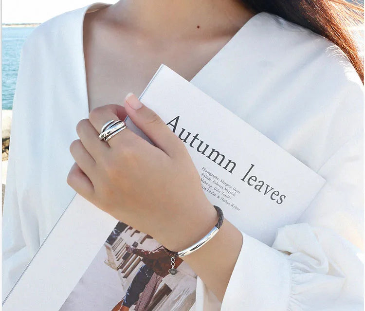 925 Sterling Silver Rings For Women Bohemian Adjustable Geometric Irregular Rings Exaggerated Novelty Jewelry S-R406