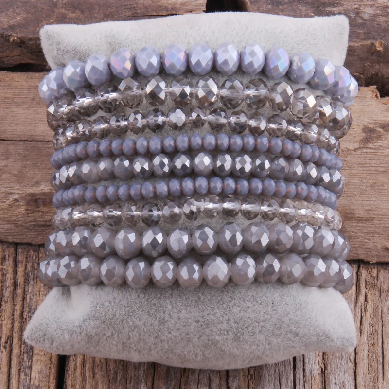 Fashion Designer Beaded Bracelet Set 9pc Glass Crystal Multi Stack Bracelets Set For Women Jewelry