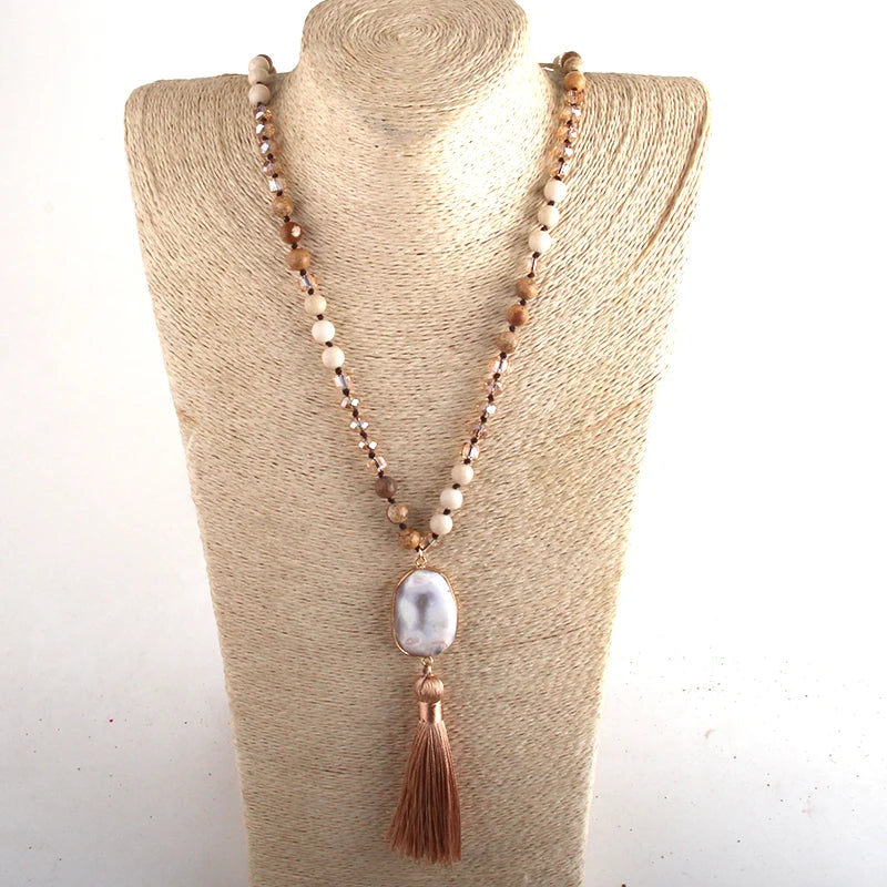 RH Fashion Bohemian Jewelry Natural Stones Crystal Knotted Druzy Stone Links Tassel Necklaces Women Gift Drop Shipping