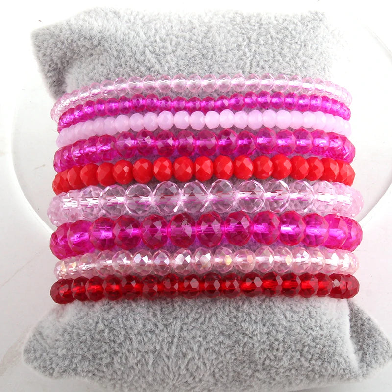 Fashion Designer Beaded Bracelet Set 9pc Glass Crystal Multi Stack Bracelets Set For Women Jewelry