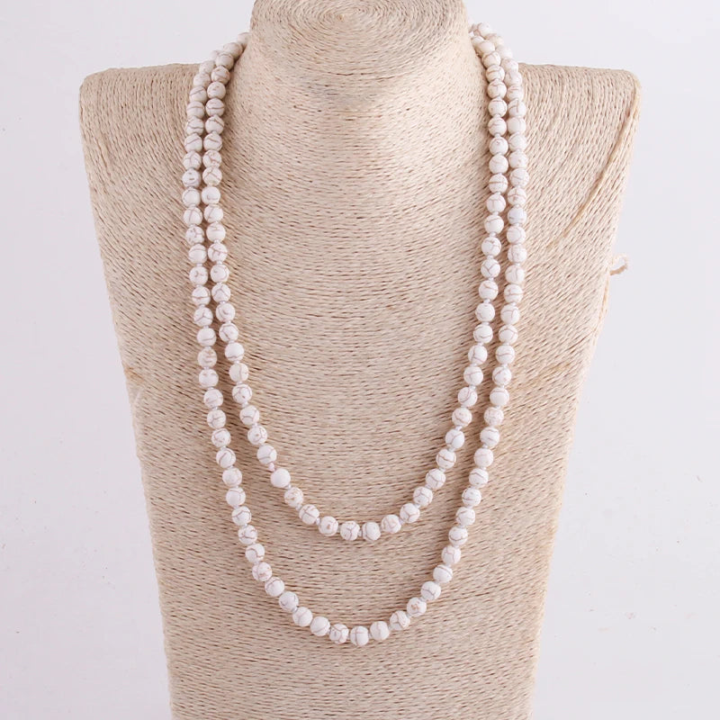New Bohemian Jewelry long Knotted Halsband 8mm 125-128cm Double wrap Natural Stone Necklace