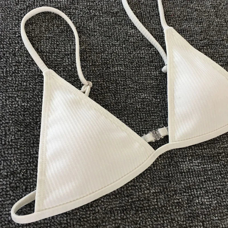 Bandeau Tanga Bikinis Ribbed Bikini 2025 Sexy High Cut Bikini Set Brazilian Swimsuit Thong Swimwear Women Girls Swimming Suit