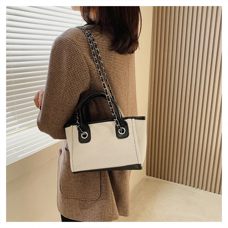 Women Tote Bag Fashion Canvas Large Capacity Handbag Casual Chains Shoulder Bags Ladies Big Messenger Bag Shopping Bag