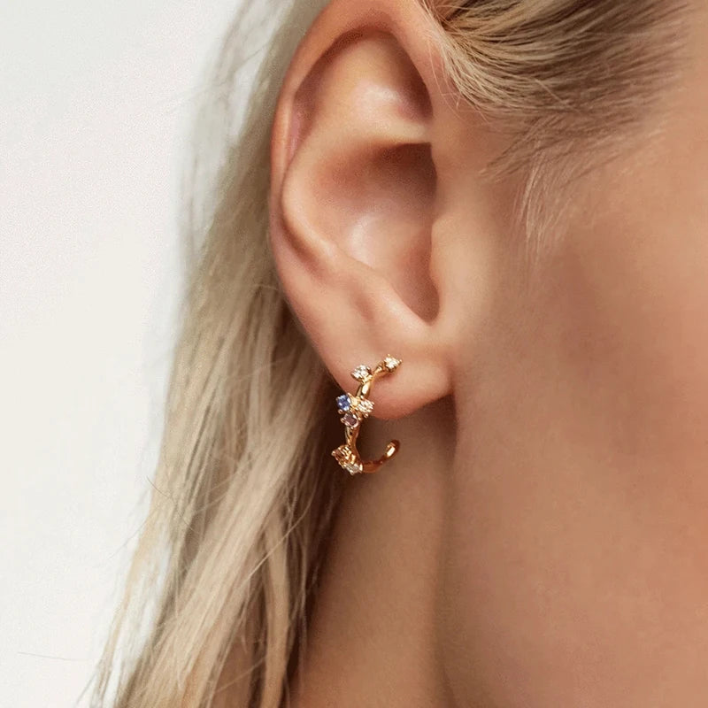 Colorful Crystal Earrings 925 Sterling Silver Ear Needle Stud Earrings for Women Cross Dangle Earrings Party Wedding Jewelry