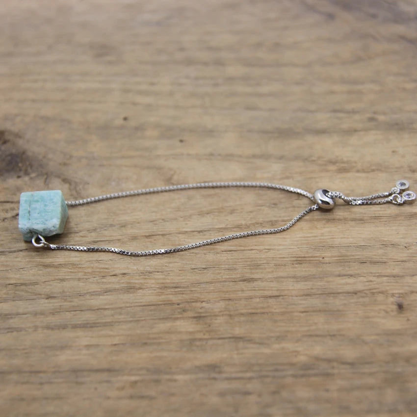 Raw Crystal Quartz Amazonite Citrines Tourmaline Stone Nugget Beads Silvery Chains Adjustable Bracelet Women Jewelry QC2003
