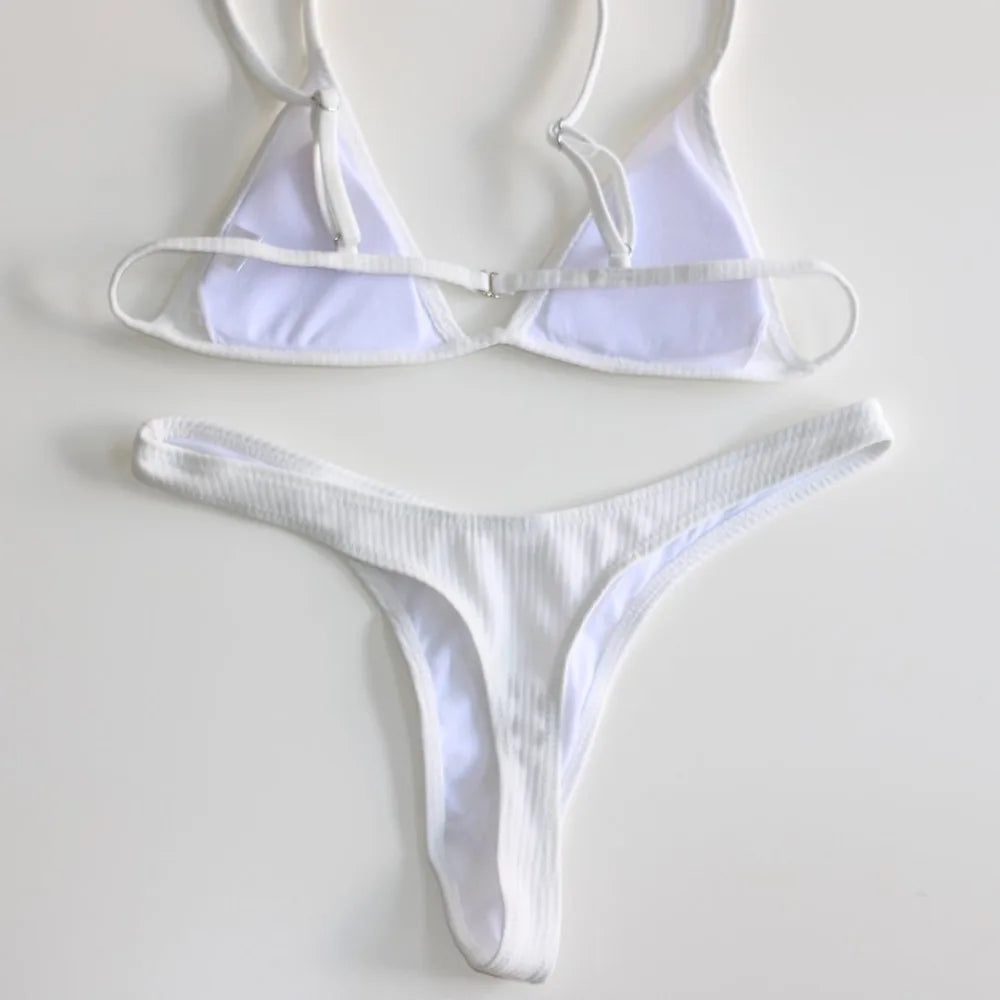 Bandeau Tanga Bikinis Ribbed Bikini 2025 Sexy High Cut Bikini Set Brazilian Swimsuit Thong Swimwear Women Girls Swimming Suit