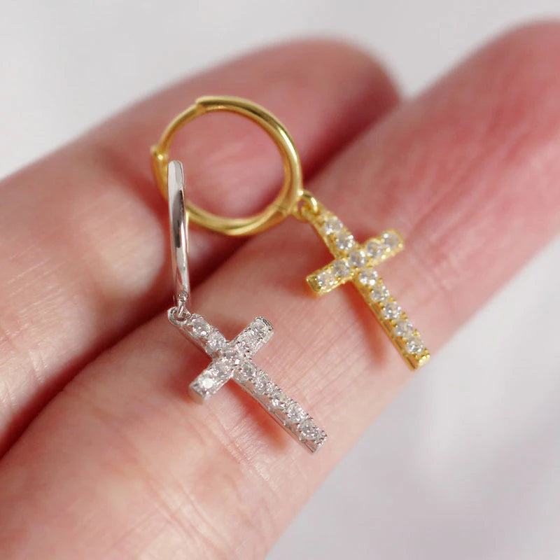 925 Sterling Silver Minimalist Jesus Cross Pendant Earrings Gold/Silver Hoop Earrings Fashion Wedding Party Earrings Jewelry