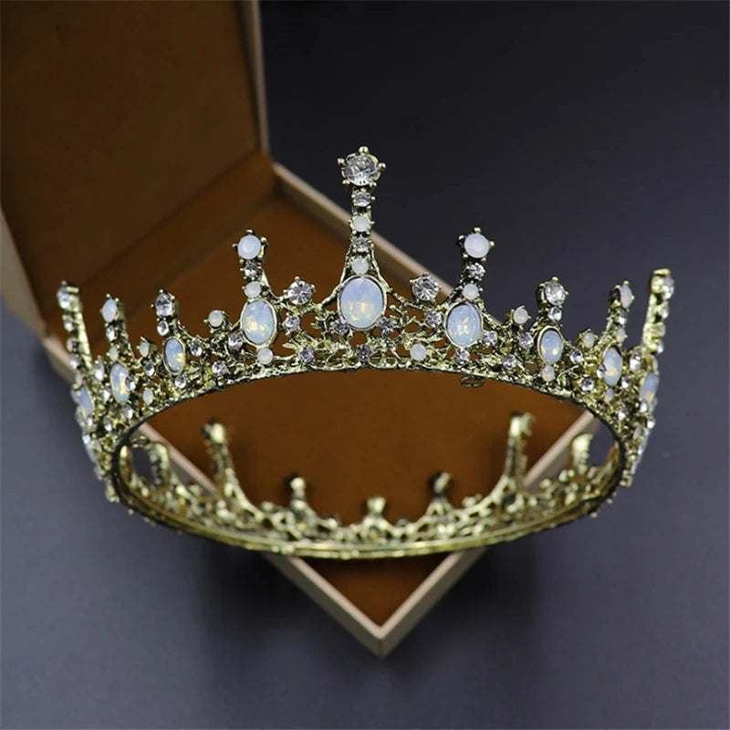 Vintage Baroque Tiara Crown Bride Crystal Queen King Crown Wedding Hair Jewelry Accessories Women Men Pageant Prom Headpiece